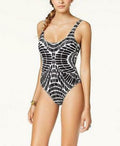 Bar III Womens Kaleidoscope Cheeky One-Piece Swimsuit Black,Size Large by Vanessa Jane