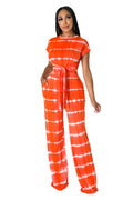 Two Piece Tie Dye Belted Crop Top Wide Leg Bottom Set {Tall Girl Friendly} by The House of Stylez