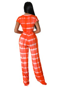 Two Piece Tie Dye Belted Crop Top Wide Leg Bottom Set {Tall Girl Friendly} by The House of Stylez