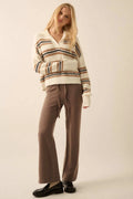 First in Line Striped Split-Neck Collared Sweater by Boutique 23