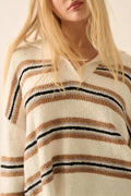First in Line Striped Split-Neck Collared Sweater by Boutique 23