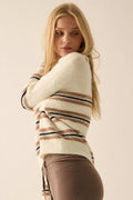 First in Line Striped Split-Neck Collared Sweater by Boutique 23
