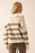 First in Line Striped Split-Neck Collared Sweater by Boutique 23