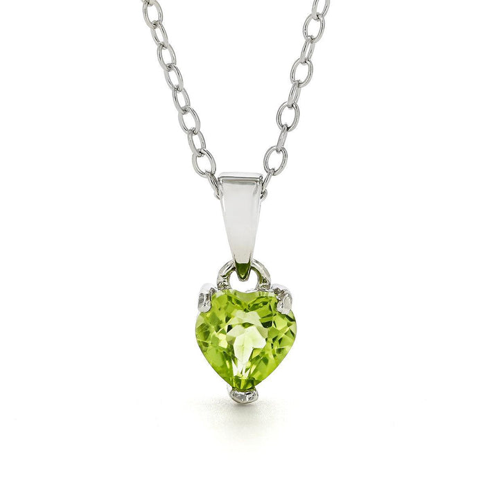 Natural Peridot Rhodium Heart Necklace by Fine Color Jewels