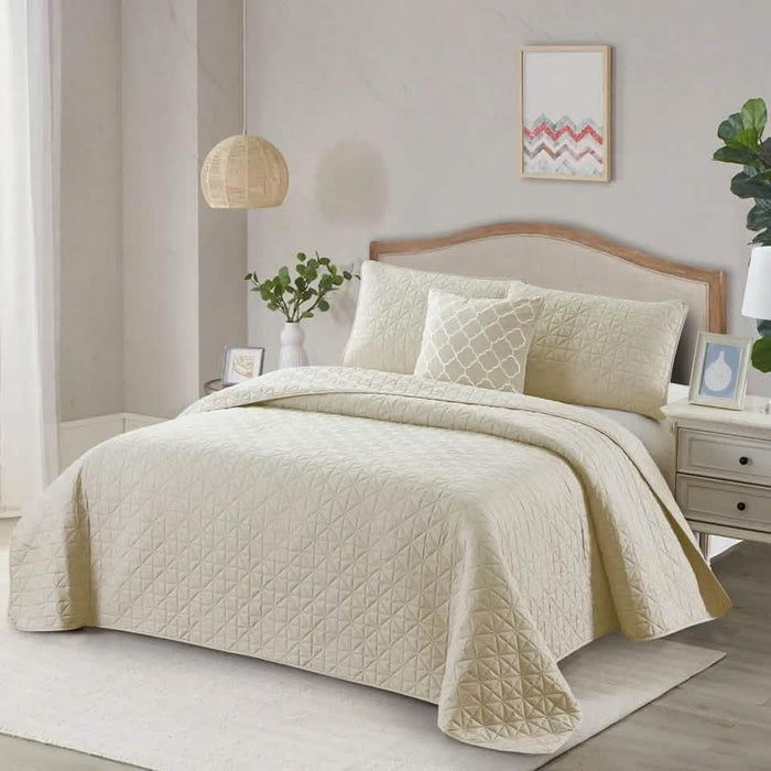 4-Piece: Bibb Home Solid Reversible Quilt Set with Embroidered Cushion by DailySale