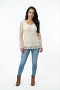 V Cristina Crocheted Long Sleeve Tunic Top, Large by Vanessa Jane