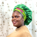 Sharifah Satin Double-layer Bonnet with African Print Tie by Duma Mbili LLC