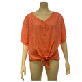 Style & Co Cotton Textured Tie-Front Top-Coral/Size XXL by Vanessa Jane