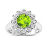 2.21 Ct Round Green Peridot and White Diamond Prong Silver Halo Floral Ring