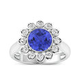 2.38 Ct Round Violet Tanzanite and White Diamond Prong 14k Gold Halo Statement Floral Ring by Fine Color Jewels