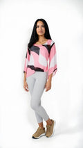 Alfani Petite Printed Bubble Top- Pink Twirl Block, Size XS by Vanessa Jane