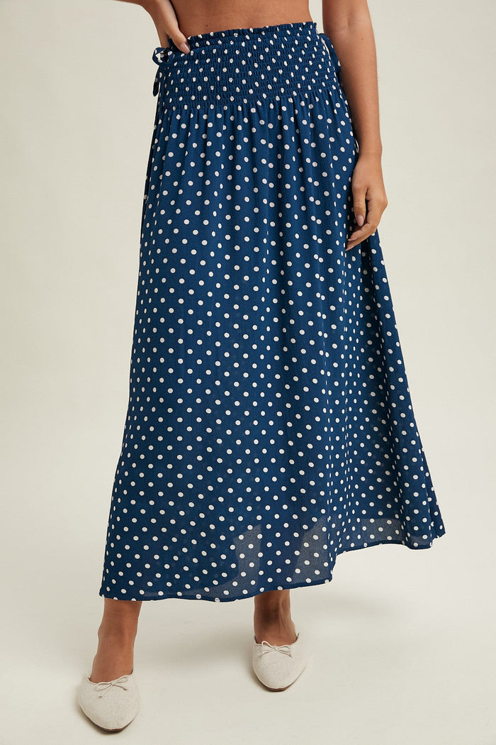 Polka Dot Midi Skirt: Navy by Boutique 23
