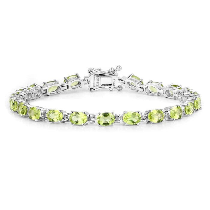 8.61 Ct Oval Olive Green Peridot Prong Sterling Silver Inline Tennis Bracelet by Fine Color Jewels