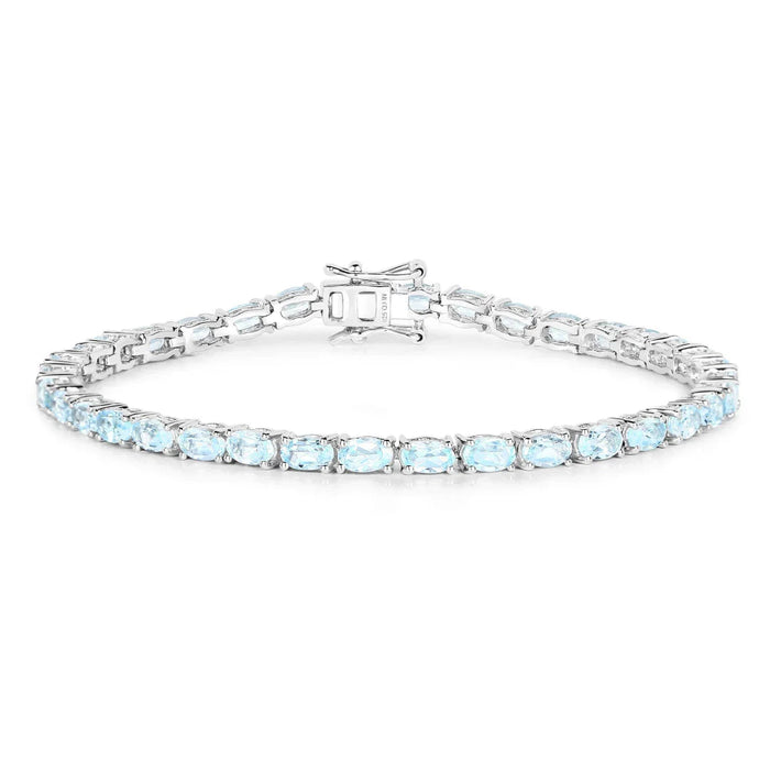 Genuine Blue Topaz Tennis Silver Bracelet by Fine Color Jewels