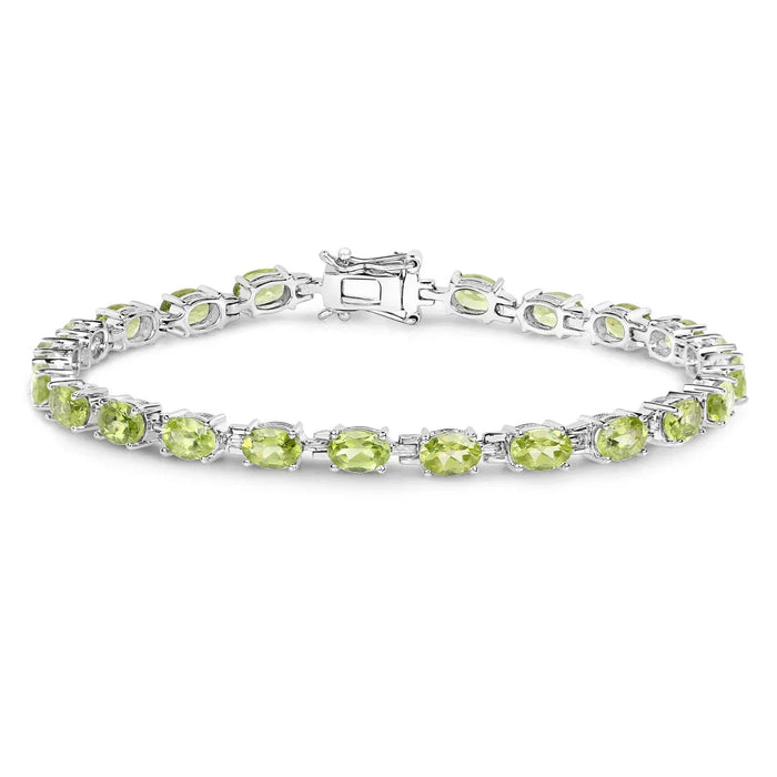 9.46 Ct Oval Olive Green Peridot Prong Sterling Silver Inline Tennis Bracelet by Fine Color Jewels