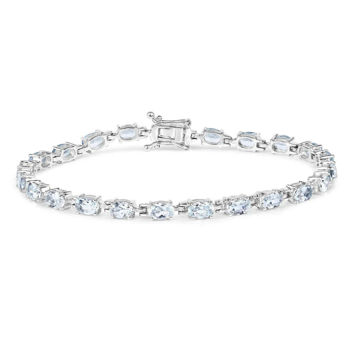 Genuine Aquamarine Tennis Bracelet Silver by Fine Color Jewels