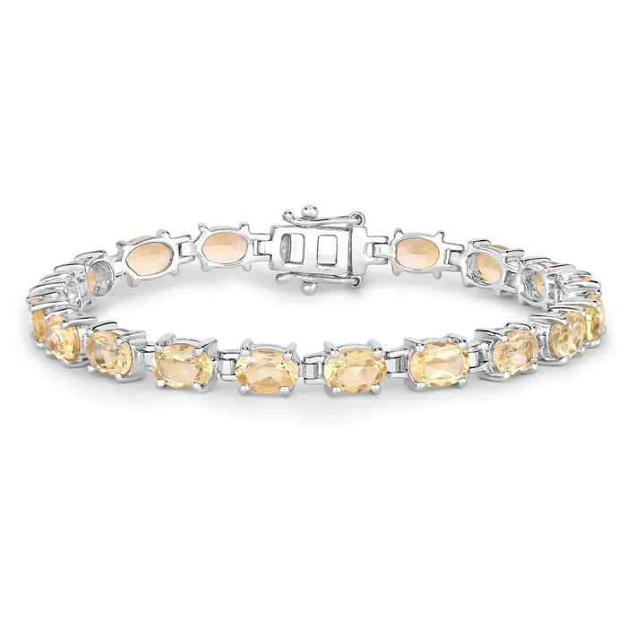 14.40 Ct Oval Light Yellow Citrine Prong Sterling Silver Inline Tennis Bracelet by Fine Color Jewels