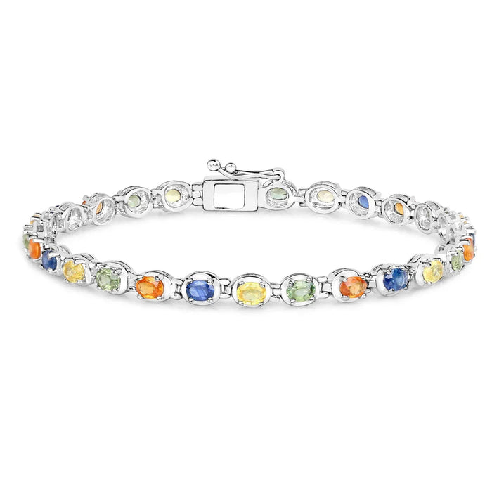 5.40 Ct Oval Multicolor Genuine Multi-Sapphire Prong Sterling Silver Tennis Bracelet by Fine Color Jewels