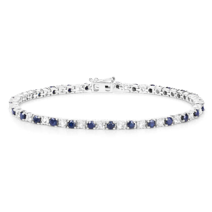 6.87 Ct Round Royal Blue Sapphire Prong Sterling Silver Inline Tennis Bracelet by Fine Color Jewels