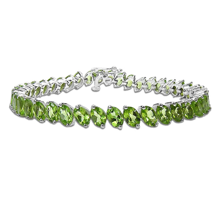 19.35 Ct Marquise Olive Green Peridot Prong Sterling Silver Inline Tennis Bracelet by Fine Color Jewels