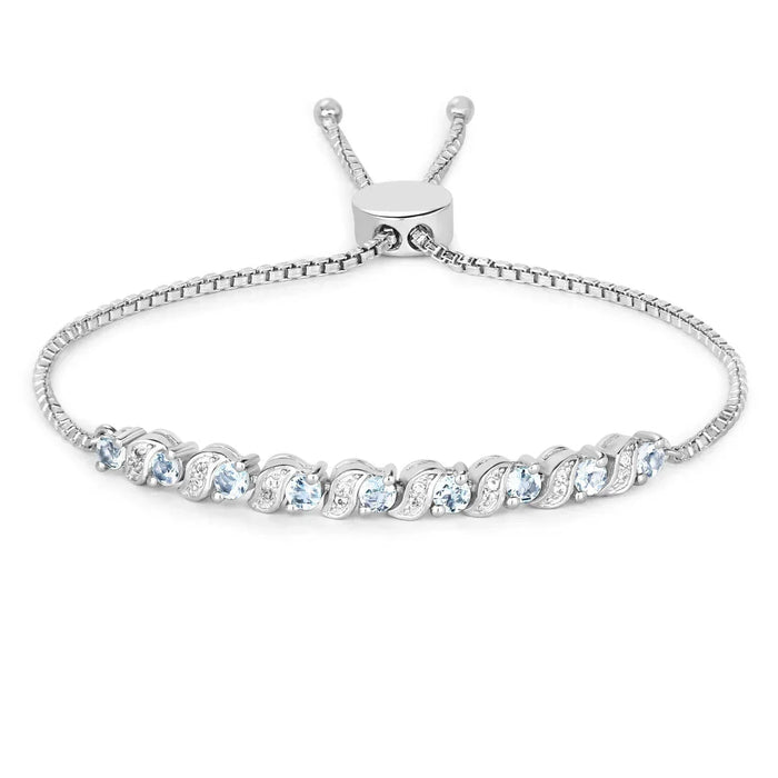 Genuine Aquamarine Bolo Bracelet by Fine Color Jewels