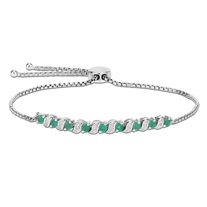 Genuine Emerald and White Topaz Bolo Bracelet by Fine Color Jewels