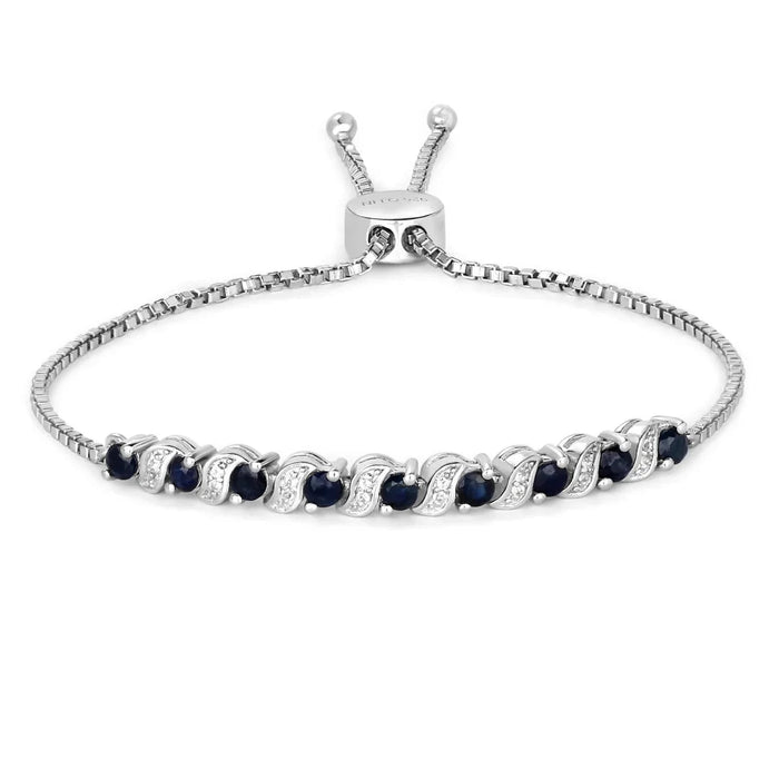 Genuine Blue Sapphire and White Topaz Bolo Bracelet by Fine Color Jewels