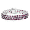 30.80 Ct Oval Red Rhodolite Garnet Prong Sterling Silver Three Row Tennis Bracelet