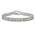 9.52 Ct Square Multicolor Multi-Sapphire Channel Silver Double Row Tennis Bracelet by Fine Color Jewels