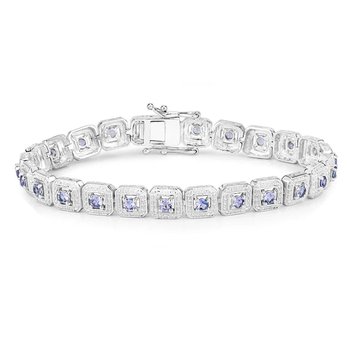 2.40 Ct Round Violet Tanzanite Square Halo Sterling Silver Inline Tennis Bracelet by Fine Color Jewels