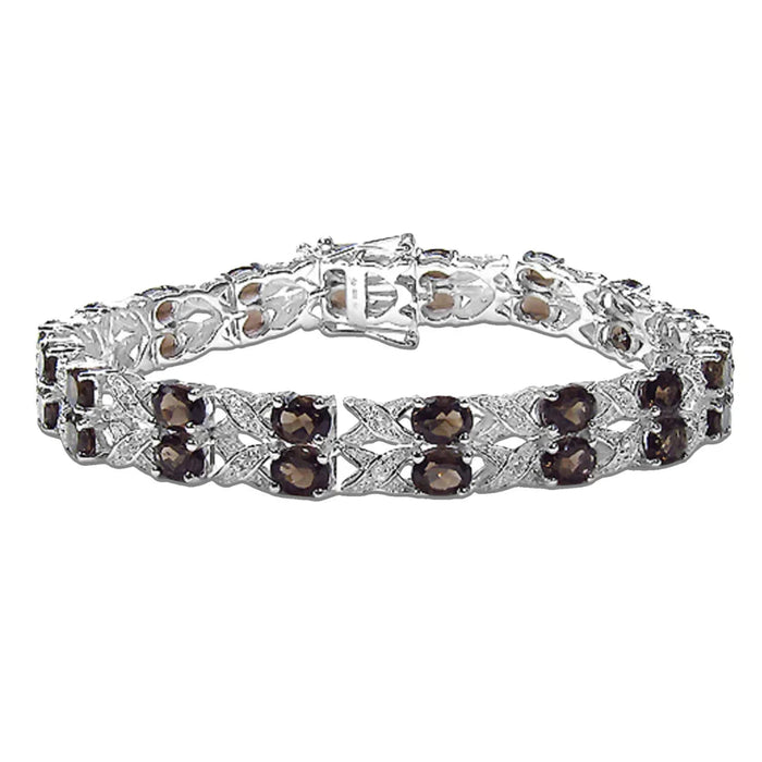 12.60 Ct Oval Brown Smoky Quartz Prong Silver Double Row Crossover Tennis Bracelet by Fine Color Jewels
