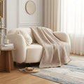 DaDa Bedding Elegant Fringed Cotton Quilted Throw Blanket - Luxurious Solid Soft Paisley Pattern, Cozy Lightweight Lap Throw, Perfect for Couch or Bed, Neutral Sandy Taupe Tan Beige, 50x60 Inches by DaDalogy Bedding Collection