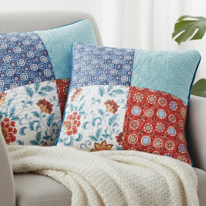 DaDa Bedding Set of 2-Pieces Bohemian Vibes Patchwork Floral Throw Pillow Covers, 18" x 18" (JHW878) by DaDalogy Bedding Collection