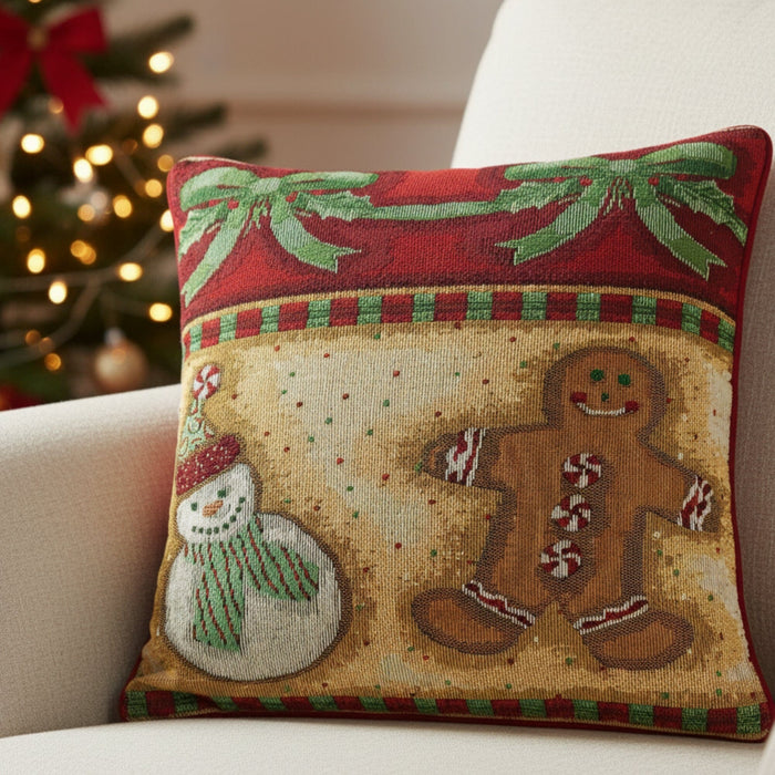DaDa Bedding Gingerbread Snowman Woven Tapestry Throw Pillow Covers 16" x 16" (12917) by DaDalogy Bedding Collection