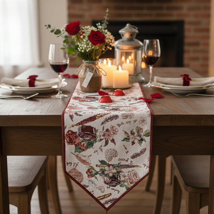 DaDa Bedding Sweet Heart Love Notes Pink Floral Woven Tapestry Dining Table Runner (18273) by DaDalogy Bedding Collection