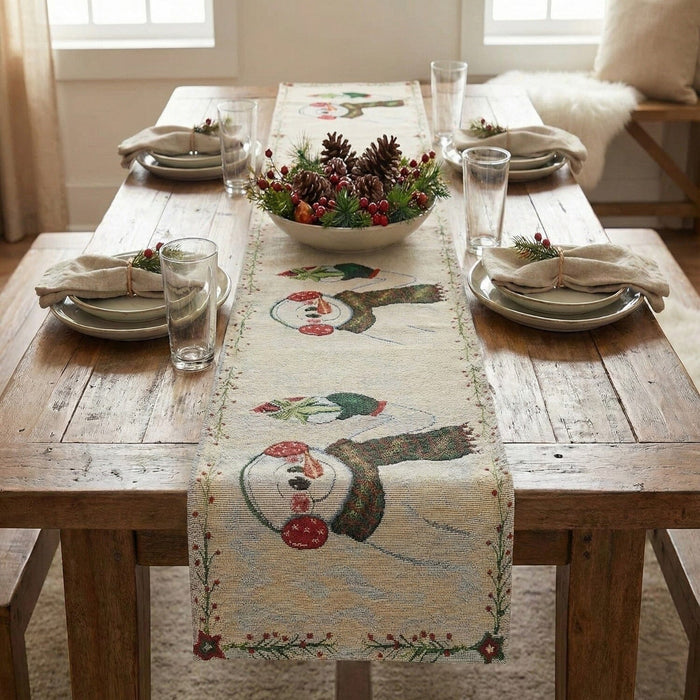 DaDa Bedding Magical Snowman Holiday Woven Tapestry Dining Table Runner (9733) by DaDalogy Bedding Collection