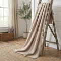 DaDa Bedding Elegant Fringed Cotton Quilted Throw Blanket - Luxurious Solid Soft Paisley Pattern, Cozy Lightweight Lap Throw, Perfect for Couch or Bed, Neutral Sandy Taupe Tan Beige, 50x60 Inches by DaDalogy Bedding Collection