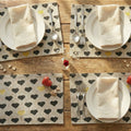 DaDa Bedding Set of 4-Pieces Valentine's day Yellow & Black Hearts Tapestry Dining Table Placemats 13” x 19” (18113) by DaDalogy Bedding Collection