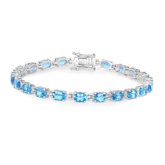Genuine Swiss Blue Topaz Tennis Bracelet Silver by Fine Color Jewels