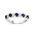 0.64 Ct Round Blue Sapphire and White Topaz Prong Silver Five Stone Ring by Fine Color Jewels
