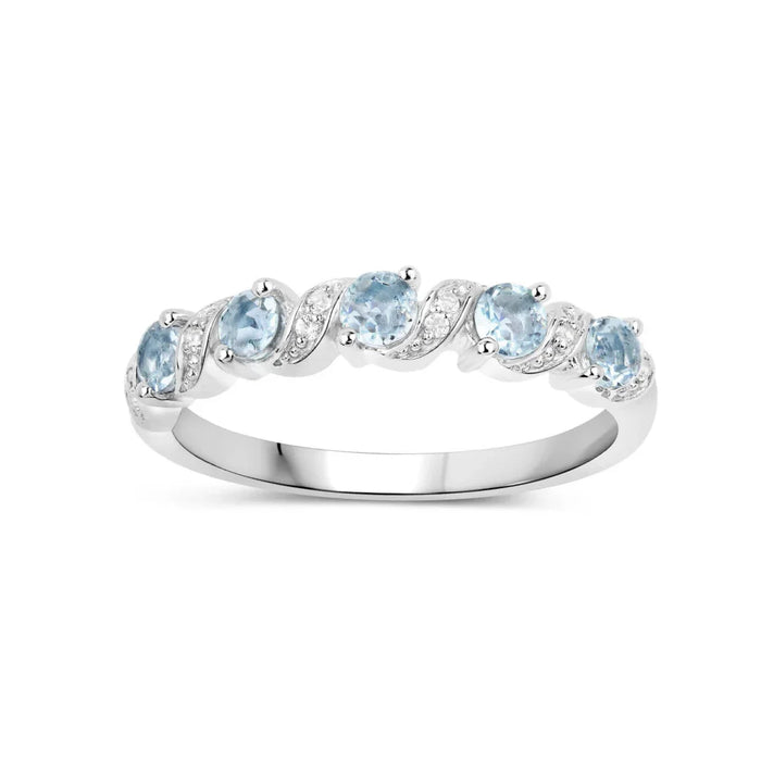 Genuine Aquamarine 5 Stone Ring by Fine Color Jewels
