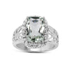 3.94 Ct Cushion Green Amethyst and White Topaz Prong Silver Halo Bold Ring