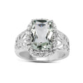 3.94 Ct Cushion Green Amethyst and White Topaz Prong Silver Halo Bold Ring by Fine Color Jewels
