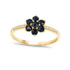 0.60 Ct Round Blue Sapphire and White Diamond Prong 10K Gold Floral Pave Ring
