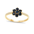 0.60 Ct Round Blue Sapphire and White Diamond Prong 10K Gold Floral Pave Ring by Fine Color Jewels
