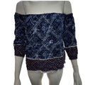 Love By Design Juniors Off The Shoulder Printed Top, Indigo Border, Medium by Vanessa Jane