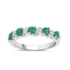 0.54 Ct Round Green Zambian Emerald and White Topaz Prong Silver 5 Stone Ring