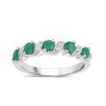 0.54 Ct Round Green Zambian Emerald and White Topaz Prong Silver 5 Stone Ring by Fine Color Jewels
