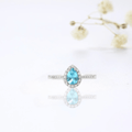 0.7 Ct Pear Blue Natural Paraiba Apatite Prong Rhodium Over Silver Teardrop Halo Ring by Fine Color Jewels