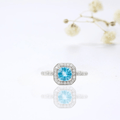 1.05 Ct Cushion Natural Blue Paraiba Apatite Pave Rhodium Plated Silver Halo Ring by Fine Color Jewels
